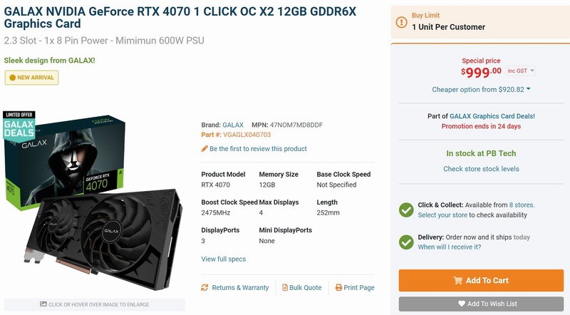 AMD RX7800 XT上市之后：NV RTX 4070閃電降價