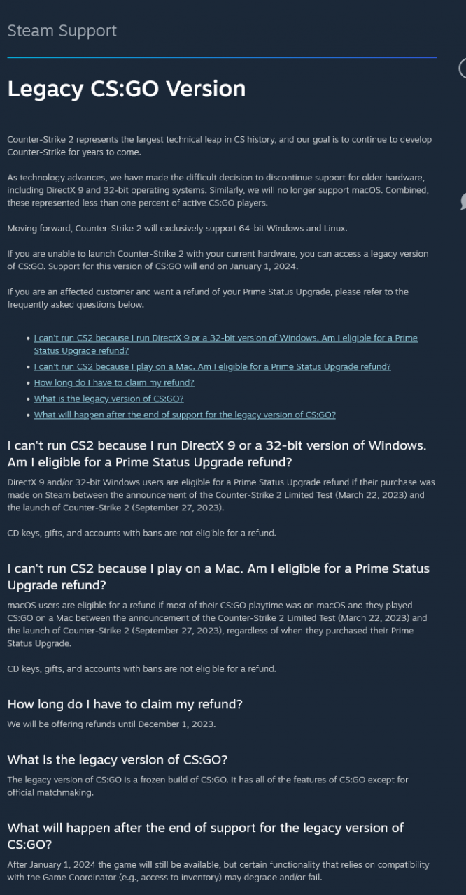 《CS2》徹底告別DX9、32位系統以及macOS支持