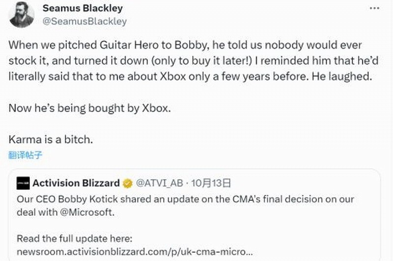 Xbox創始人在微軟完成收購后 發文嘲諷動視考迪克