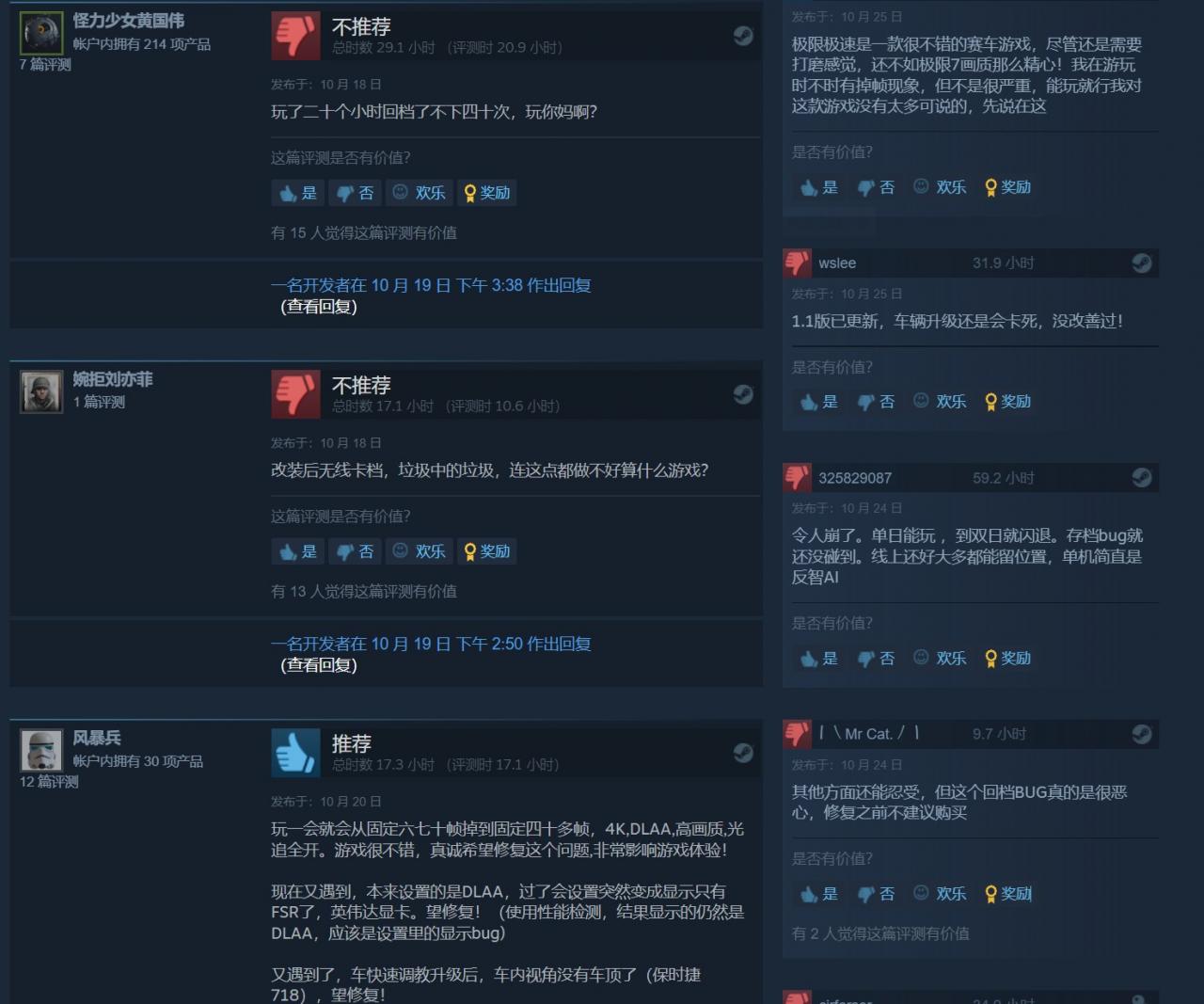《極限競速：Motorsport》Steam評價變成“多半差評”